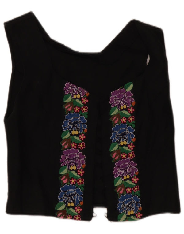 Vintage Damen Crop Ärmelloses Cardigan Top UK 8 Small Black Floral
