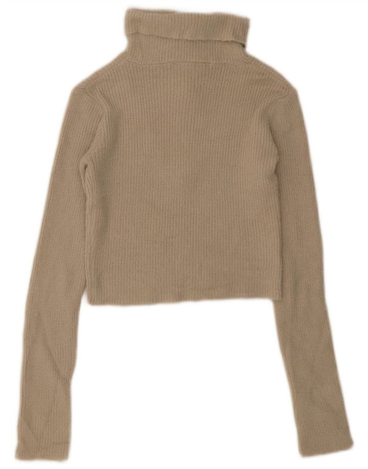 Zara Damen Crop Zip Neck Pullover Pullover UK 12 Medium Beige
