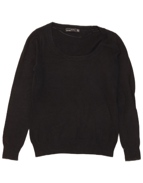 Zara Damen-Pullover mit U-Boot-Ausschnitt, Größe 44, Schwarz
