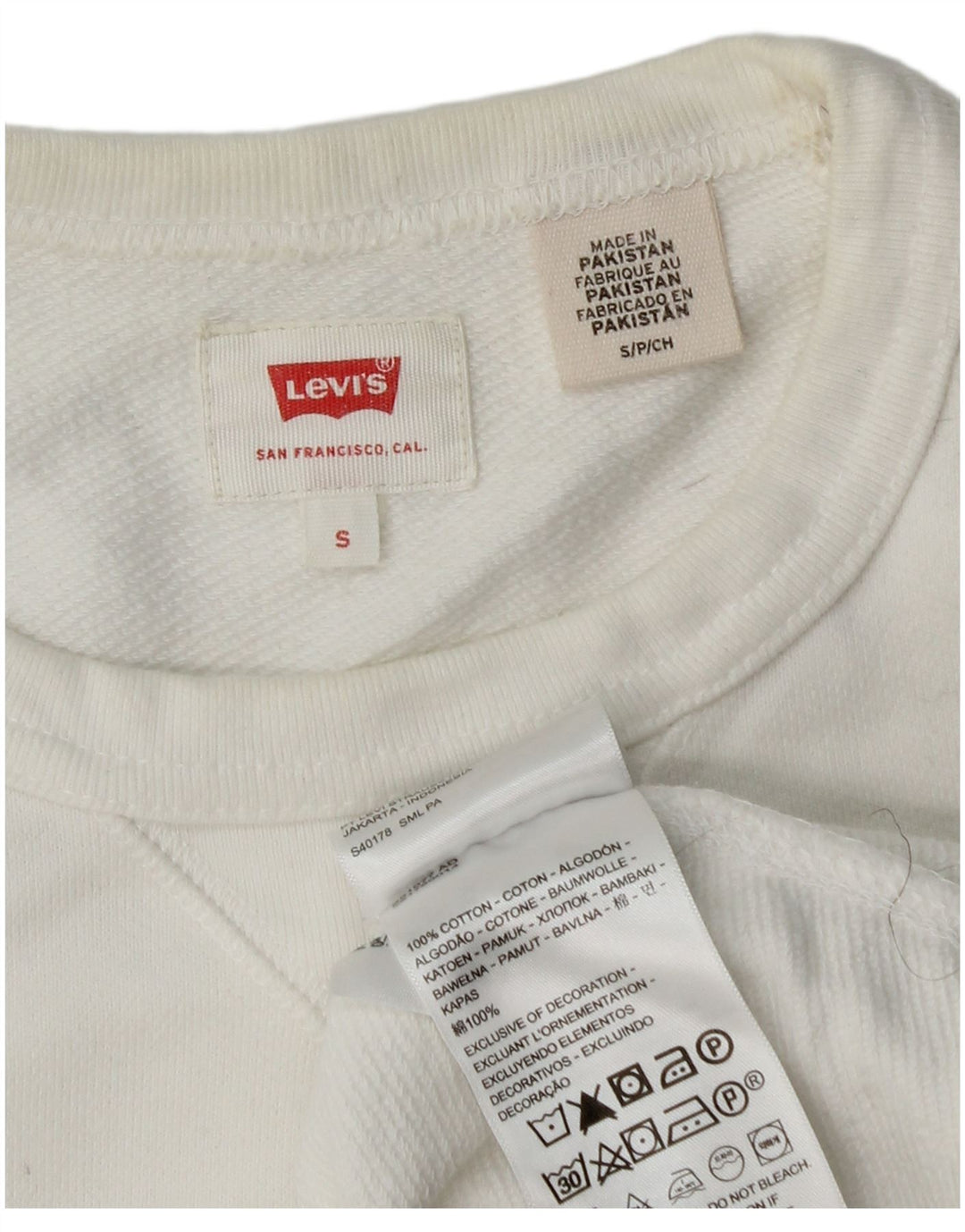 Levi's Herren-Sweatshirt-Pullover, Größe S, weiße Baumwolle