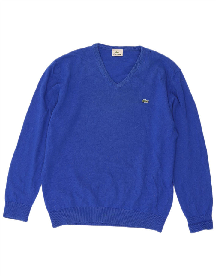 Lacoste Herren-Pullover mit V-Ausschnitt, Größe 6 XL, blaue Schurwolle