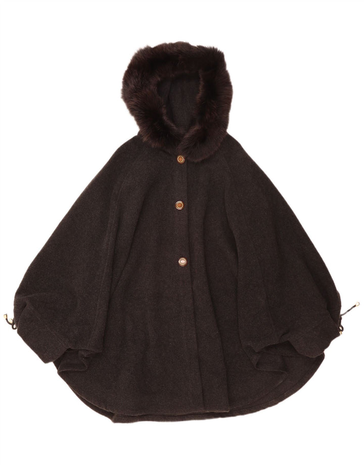 Vintage Damen Kapuzen-Cape-Mantel, Einheitsgröße, graue Wolle