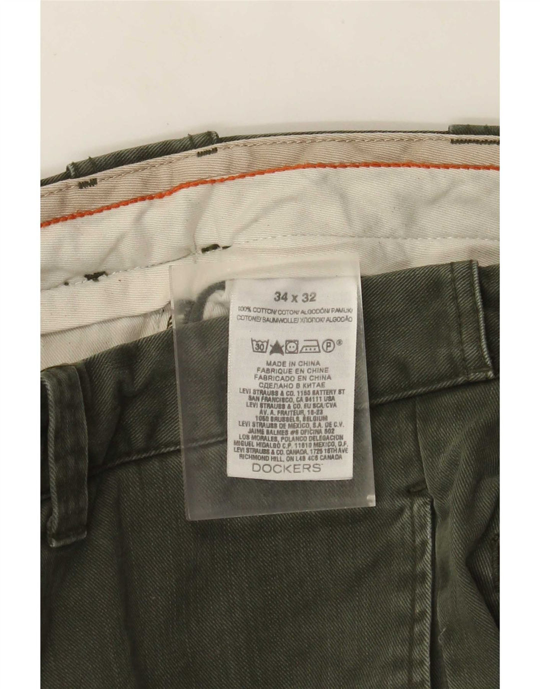 Dockers Herren Straight Jeans W34 L32 Khaki Baumwolle