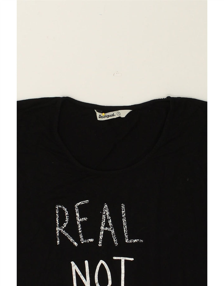 DESIGUAL Damen Grafik T-Shirt Top UK 10 Small Schwarz