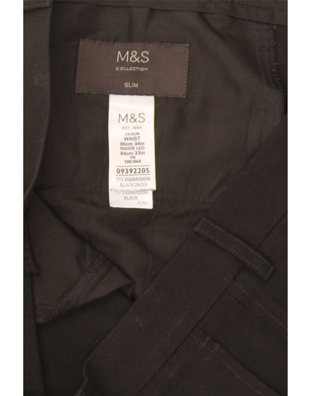 Marks & Spencer Herren Slim Chinohose W34 L33 Schwarz Polyester