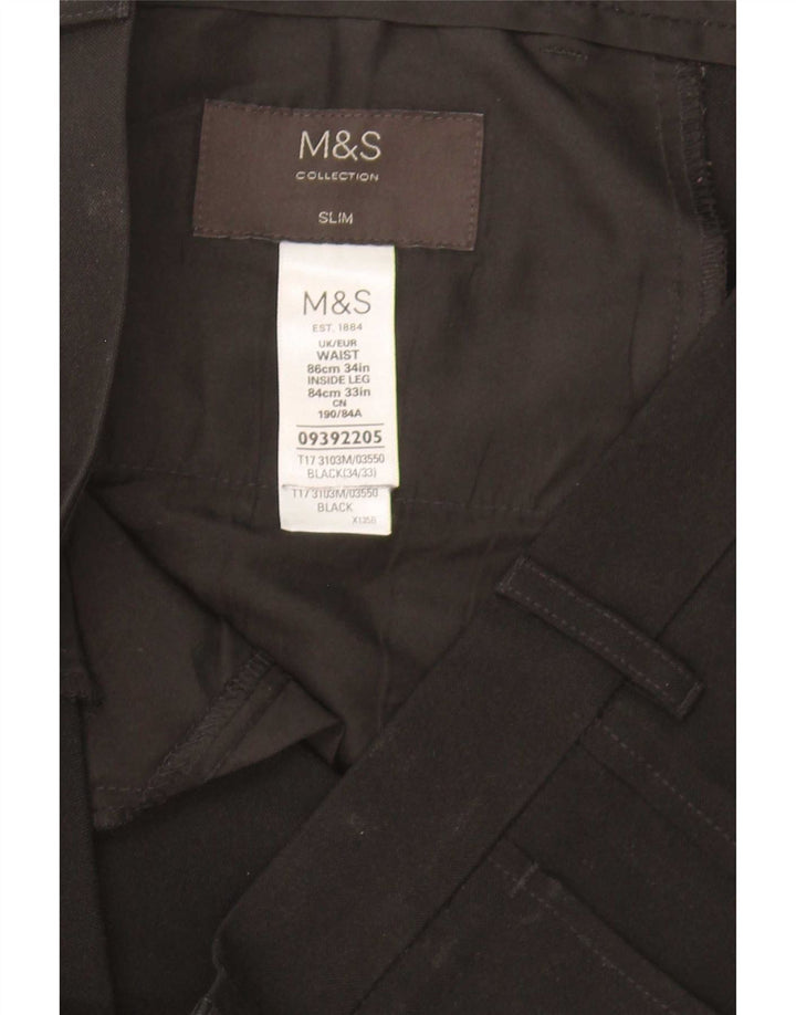 Marks & Spencer Herren Slim Chinohose W34 L33 Schwarz Polyester