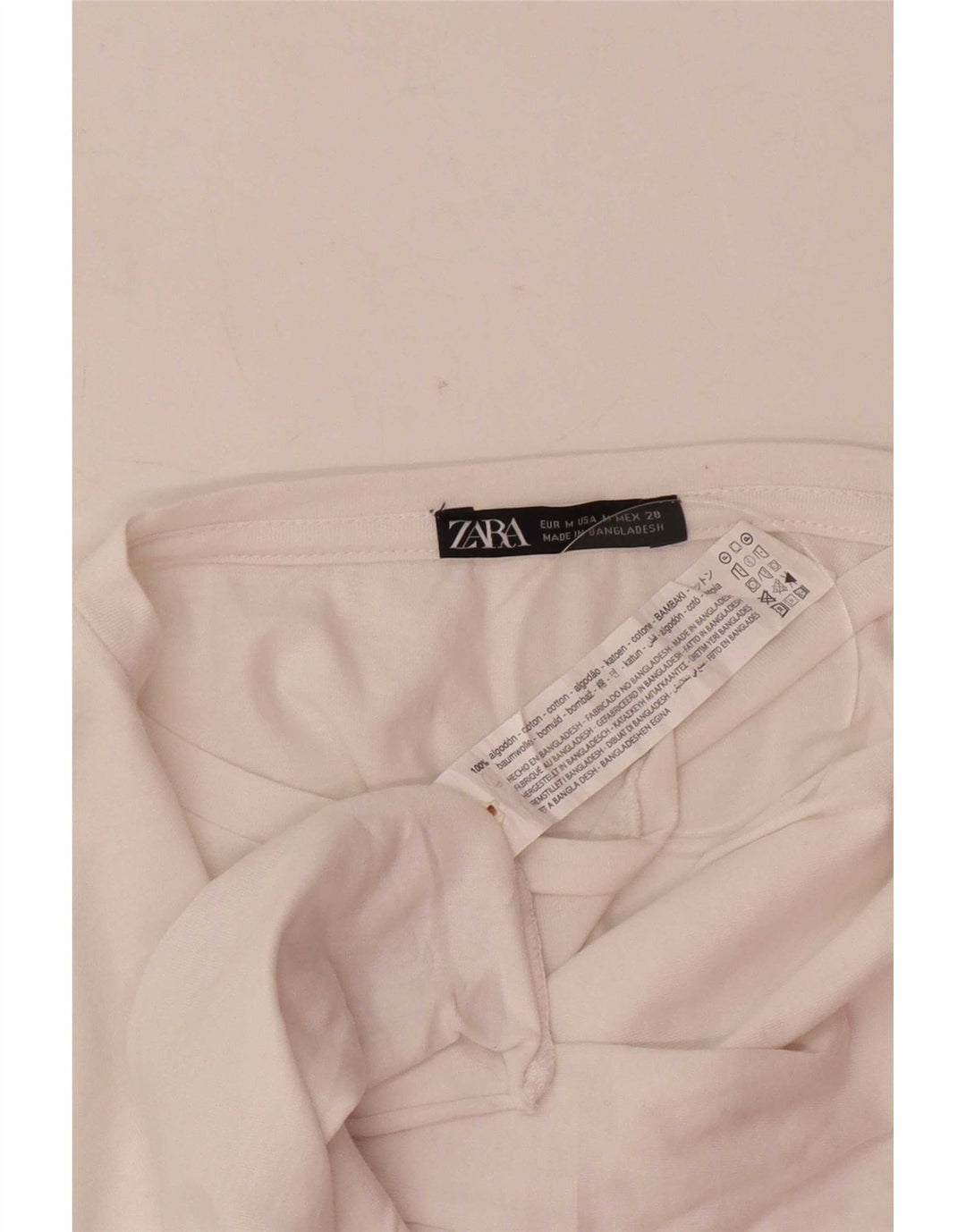 Zara Damen Crop T-Shirt Top UK 14 Mittelweiße Baumwolle