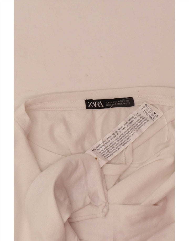 Zara Damen Crop T-Shirt Top UK 14 Mittelweiße Baumwolle