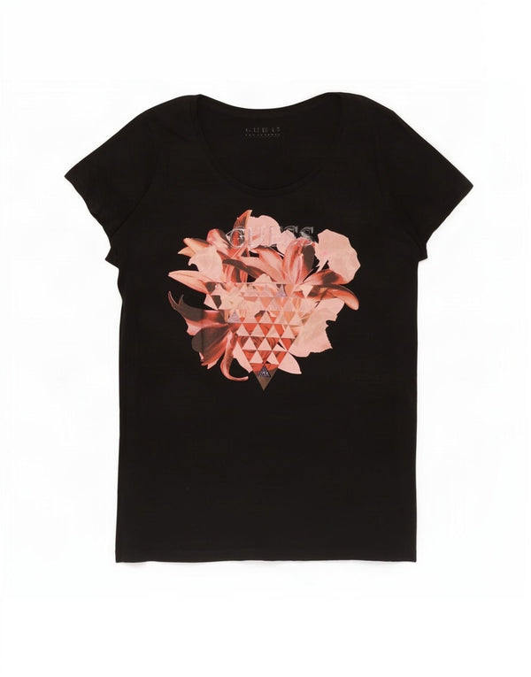 Guess Damen Grafik-T-Shirt-Oberteil UK 14 Large Schwarz Baumwolle