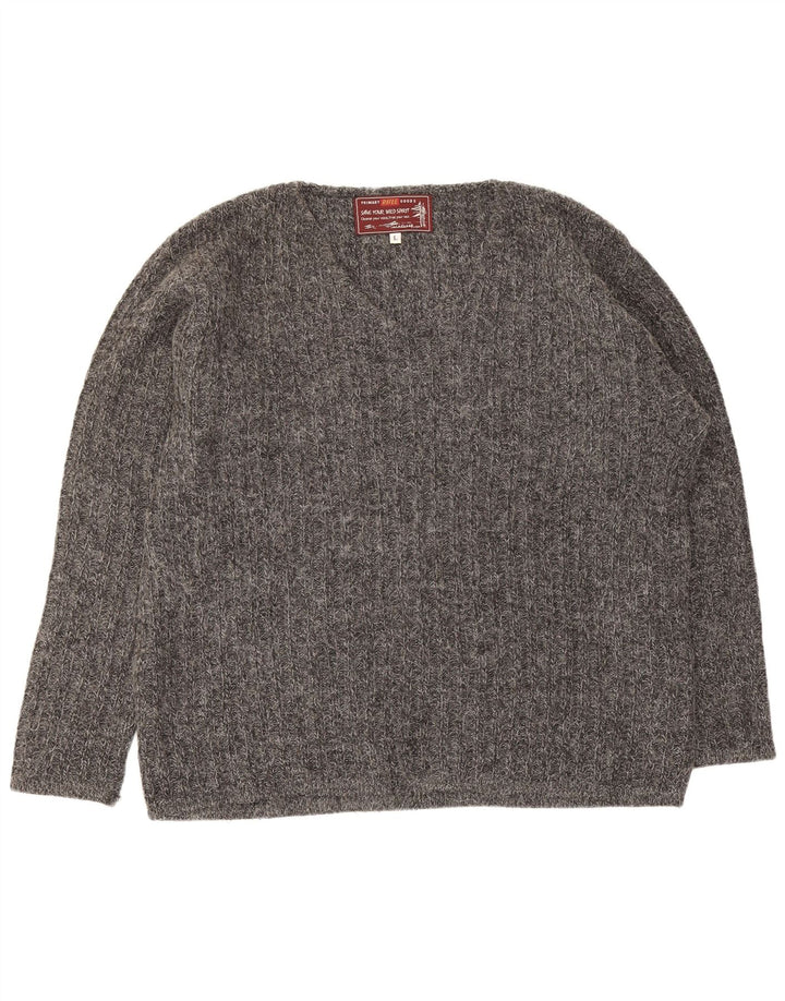 Rifle Herren-Pullover mit V-Ausschnitt, groß, aus grauem Acryl