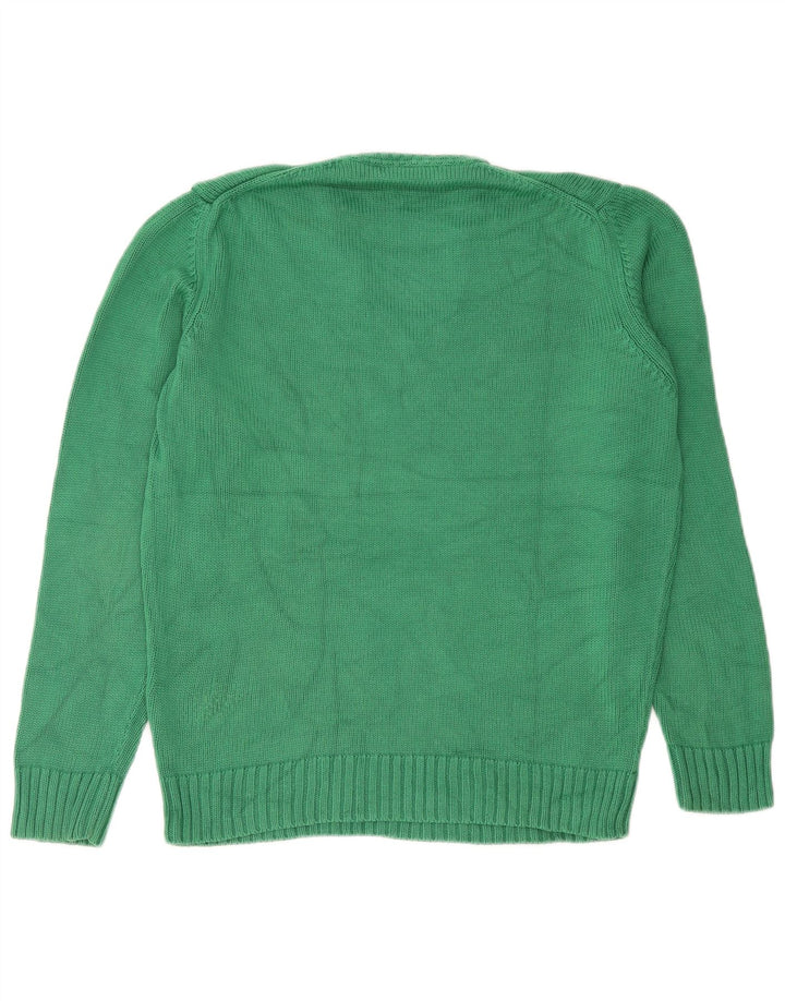 Zara Herren-Pullover mit V-Ausschnitt, groß, grüne Baumwolle