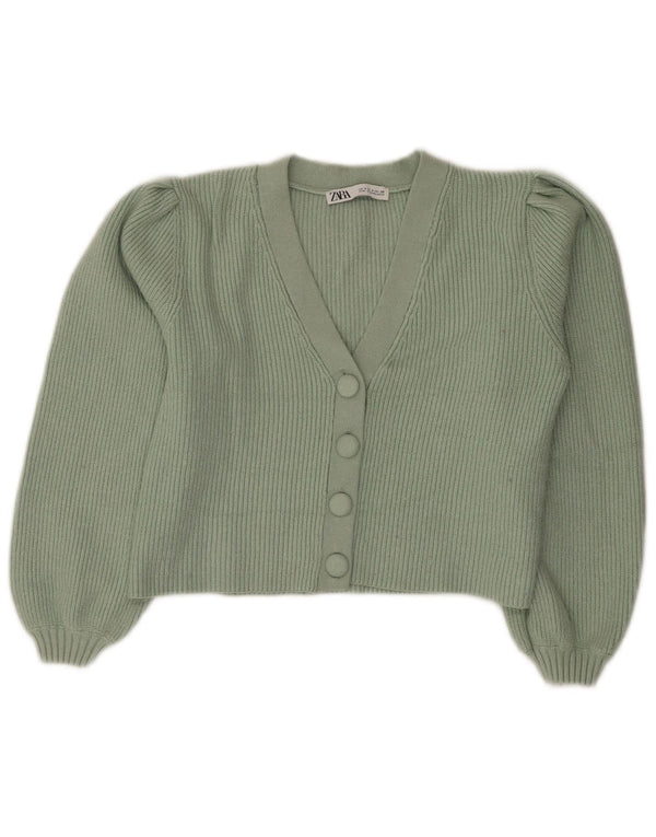 Zara Damen Crop Cardigan Pullover UK 10 Small Grüne Viskose