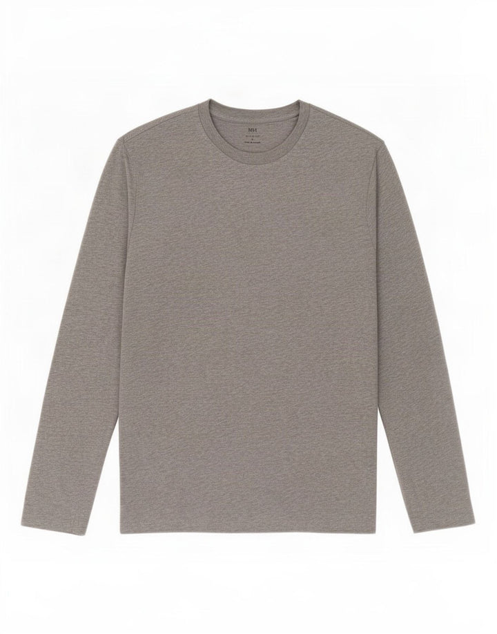Marks & Spencer Herren-Oberteil mit normaler Passform, langärmelig, groß, grau gesprenkelte Baumwolle