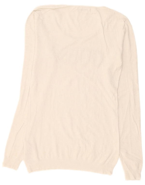 Guess Damen-Pullover mit grafischem U-Boot-Ausschnitt, UK 14, Größe L, weiße Viskose