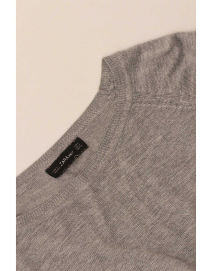 Zara Damen Crop Pullover mit U-Boot-Ausschnitt, UK 14, Mittelgrau