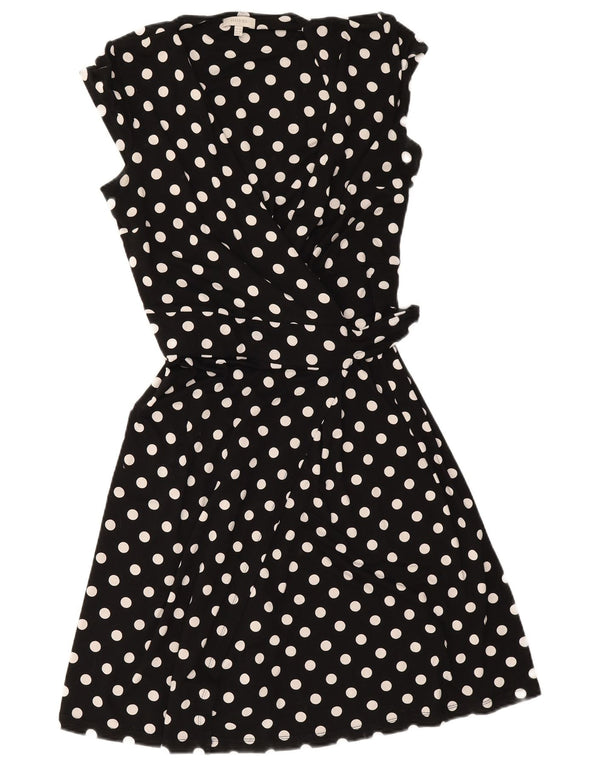 Hobbs Damen Ärmelloses Wickelkleid UK 10 Small Schwarz gepunktete Viskose