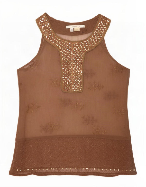Zara Womens Sleeveless Blouse Top UK 14 Large Brown Floral Rayon
