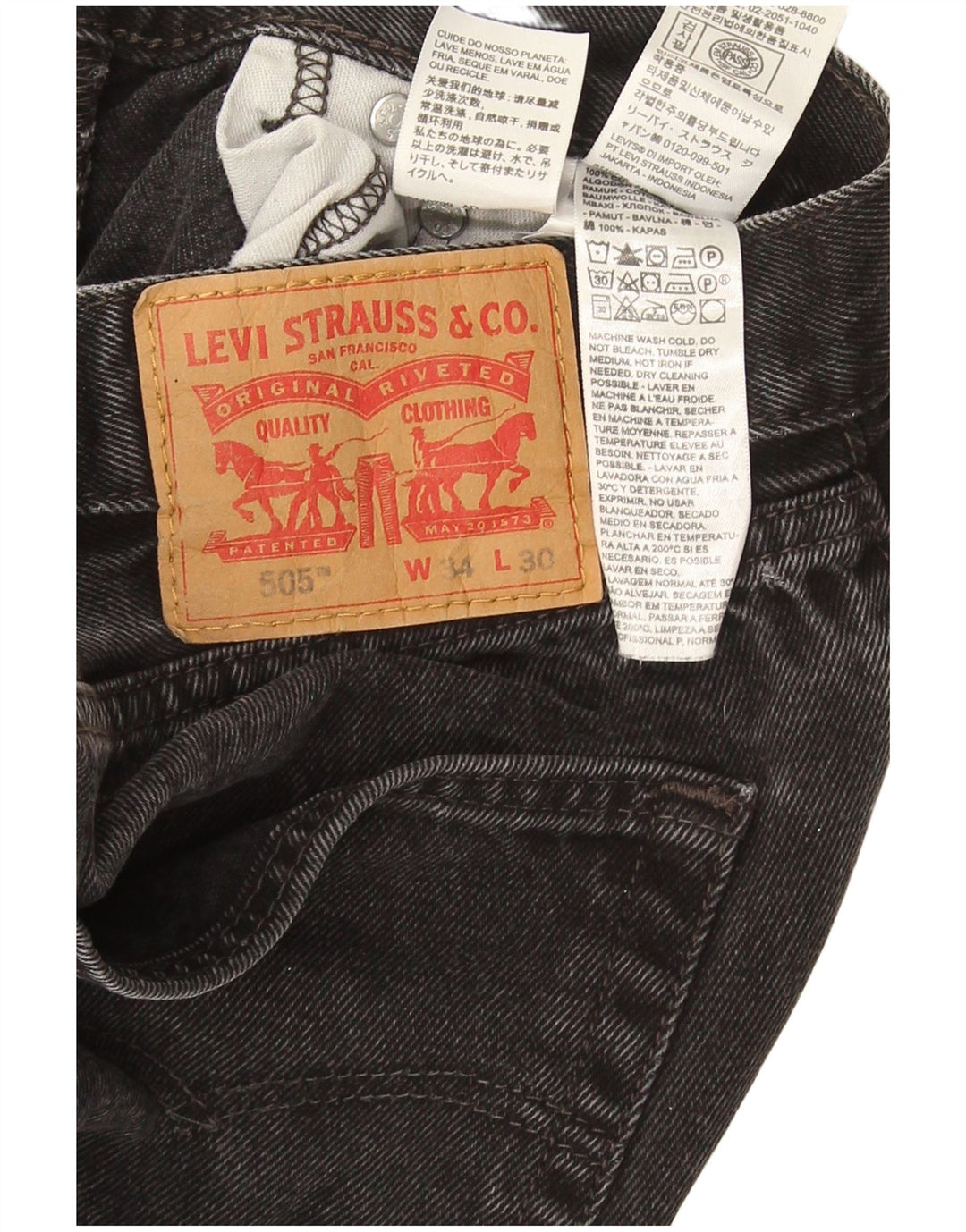 Levi's Herren 505 Straight Jeans W34 L30 Schwarze Baumwolle