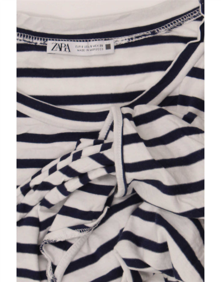 Zara Damen-Bluse mit bauchfreiem Vorderteil und Krawatte, Gr. 40, Größe S, Marineblau gestreift