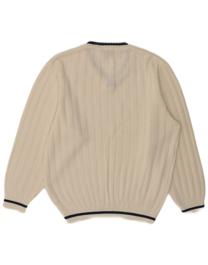 VINTAGE Herren-Pullover mit V-Ausschnitt, UK 40/42, mittelweißes Polyacryl