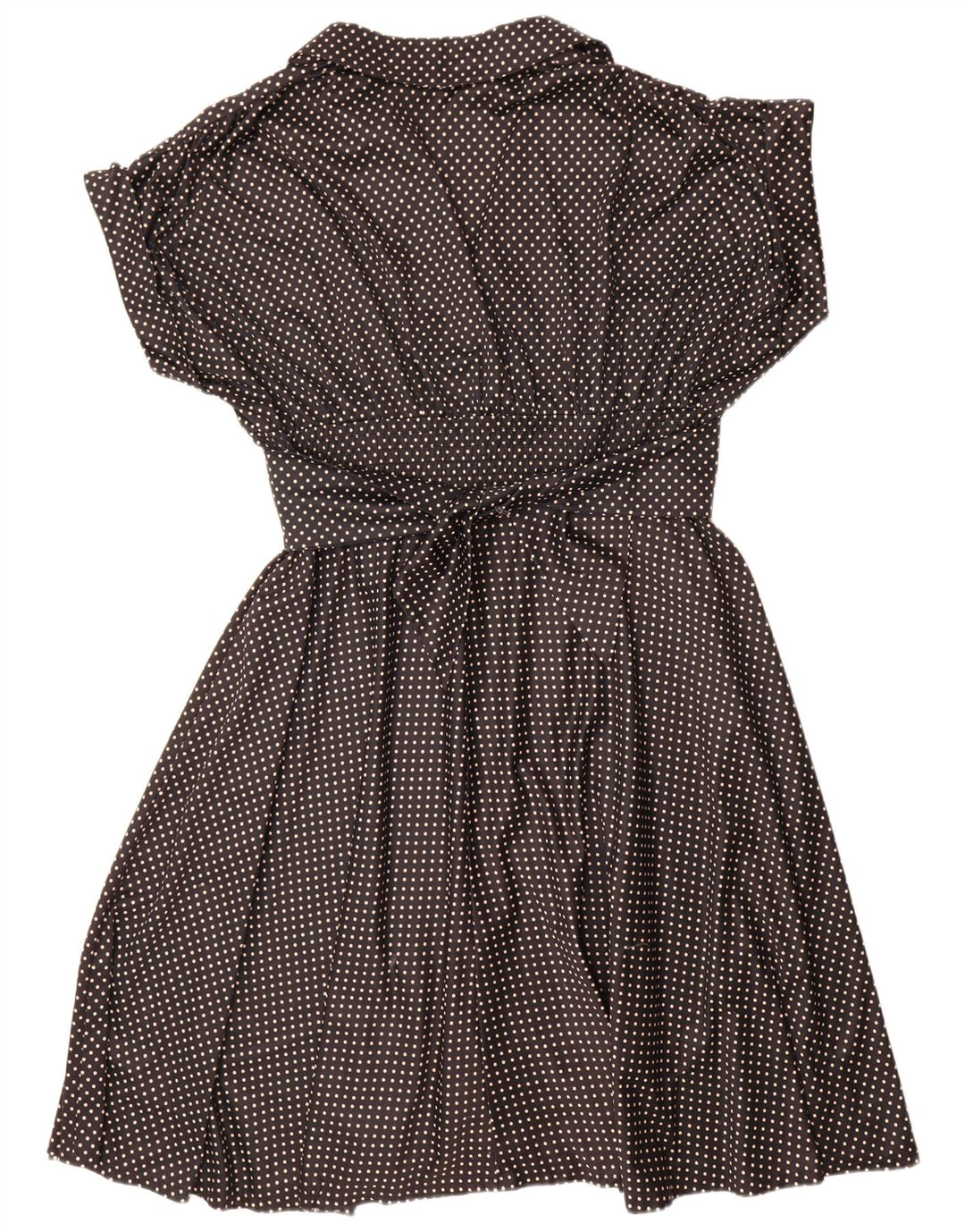 Vintage Damen A-Linie Kleid UK 18 XL Schwarz geflecktes Polyester