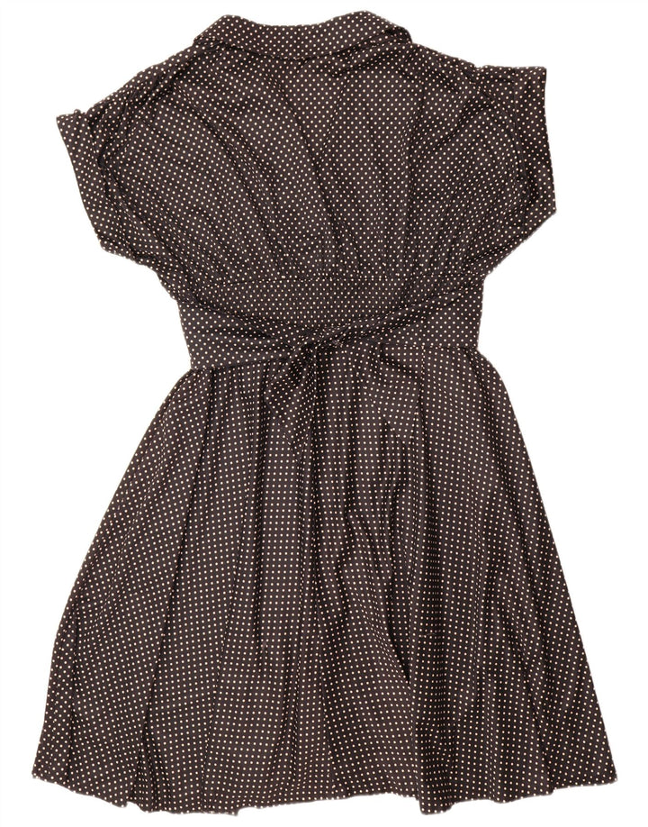 Vintage Damen A-Linie Kleid UK 18 XL Schwarz geflecktes Polyester