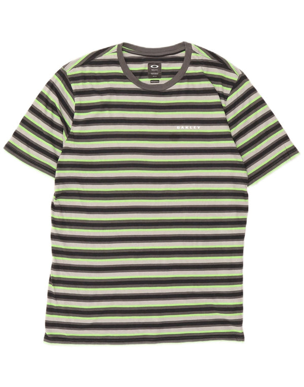 Oakley Herren-T-Shirt mit normaler Passform, XL, grün gestreift, Baumwolle