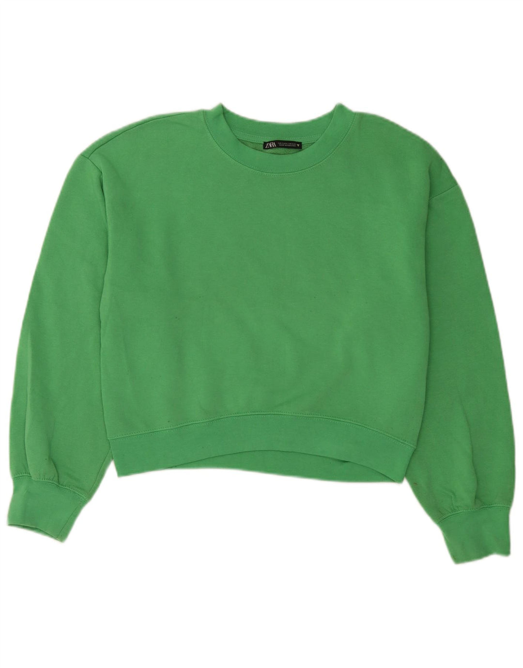 Zara Damen Crop Oversized Sweatshirt Pullover UK 10 Small Grün Polyester