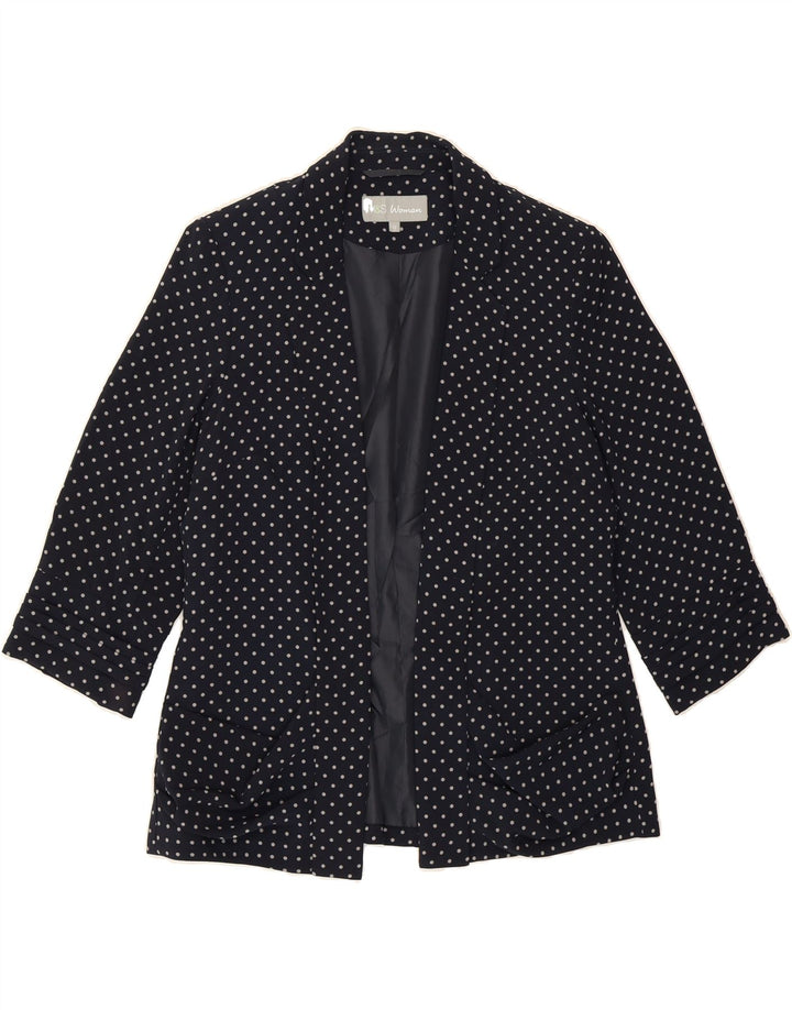 MARKS & SPENCER Womens Open Blazer Jacket UK 12 Medium Navy Blue Spotted Vintage Marks & Spencer and Second-Hand Marks & Spencer from Messina Hembry 