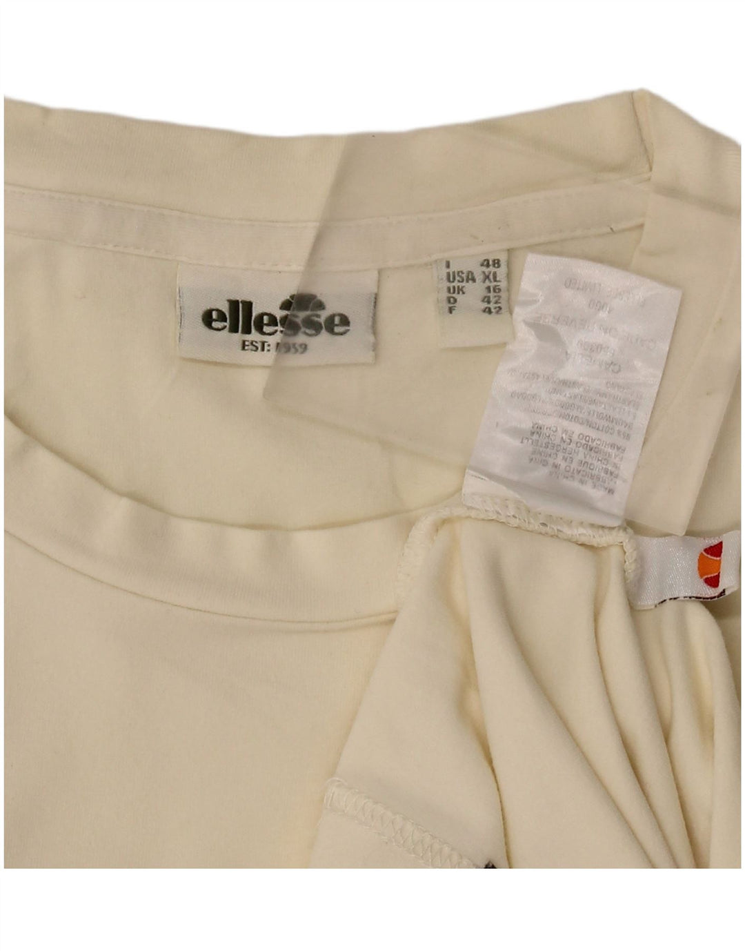 ELLESSE Womens Graphic Top Langarm UK 16 Large Off White Baumwolle