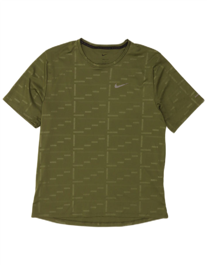 Nike Herren Dri Fit T-Shirt Top Großes grünes geometrisches Polyester