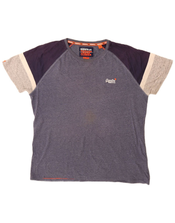 Superdry Herren T-Shirt Top 2XL Blau Colourblock Baumwolle