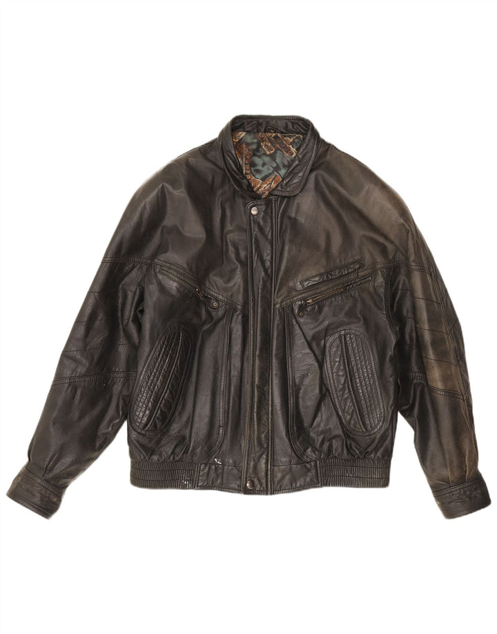 Vintage Herren Lederjacke IT 48 Mittelschwarzes Leder