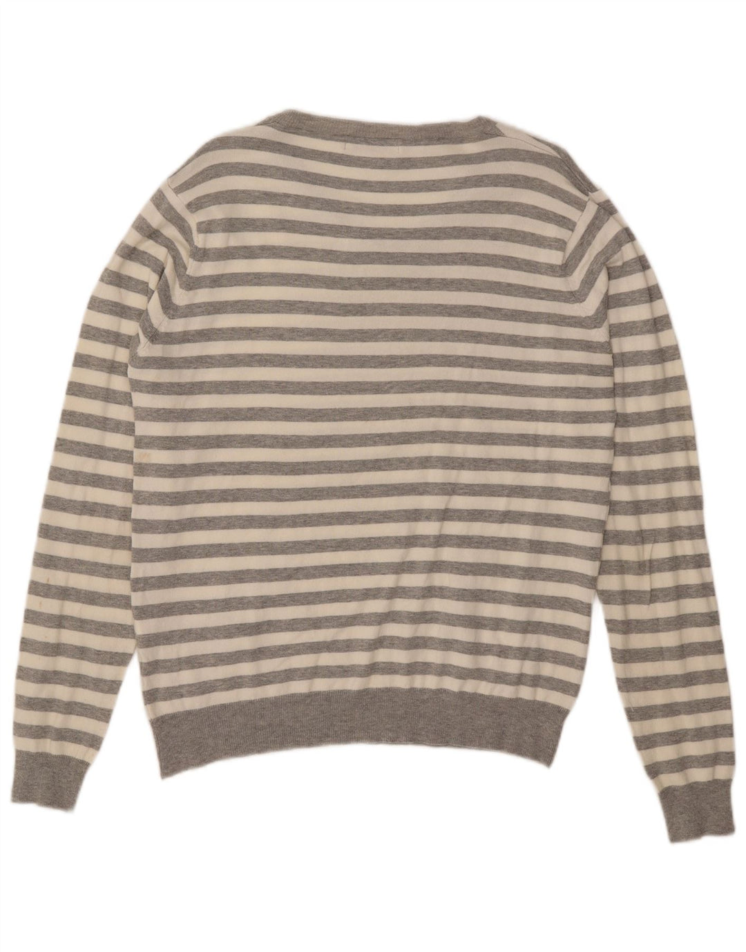 Zara Herren-Pullover mit V-Ausschnitt, groß, grau gestreift, Baumwolle