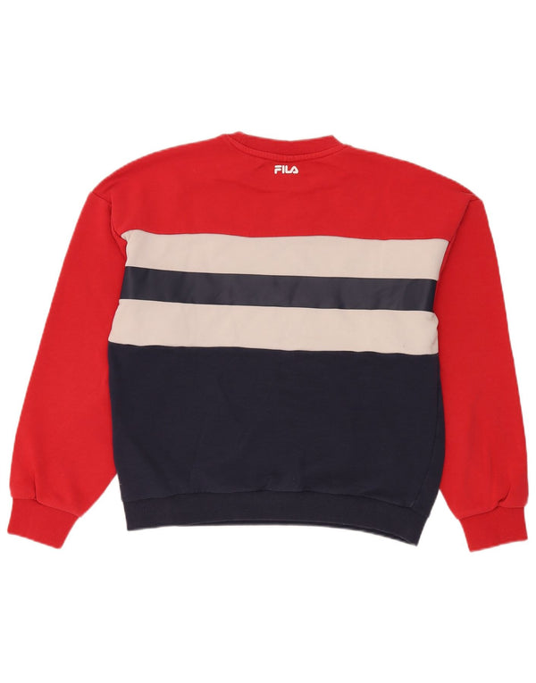 Fila Damen Grafik-Sweatshirt-Pullover UK 14 Mittelrote Colourblock-Baumwolle