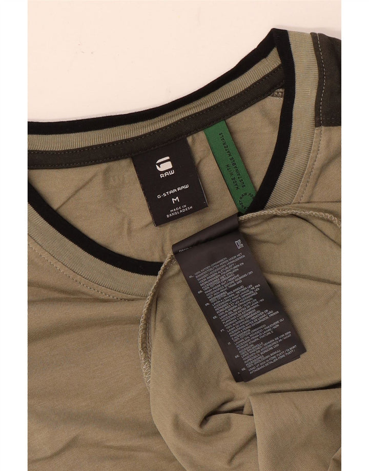 G-Star Herren-T-Shirt-Oberteil aus mittlerer Khaki-Farbblock-Baumwolle