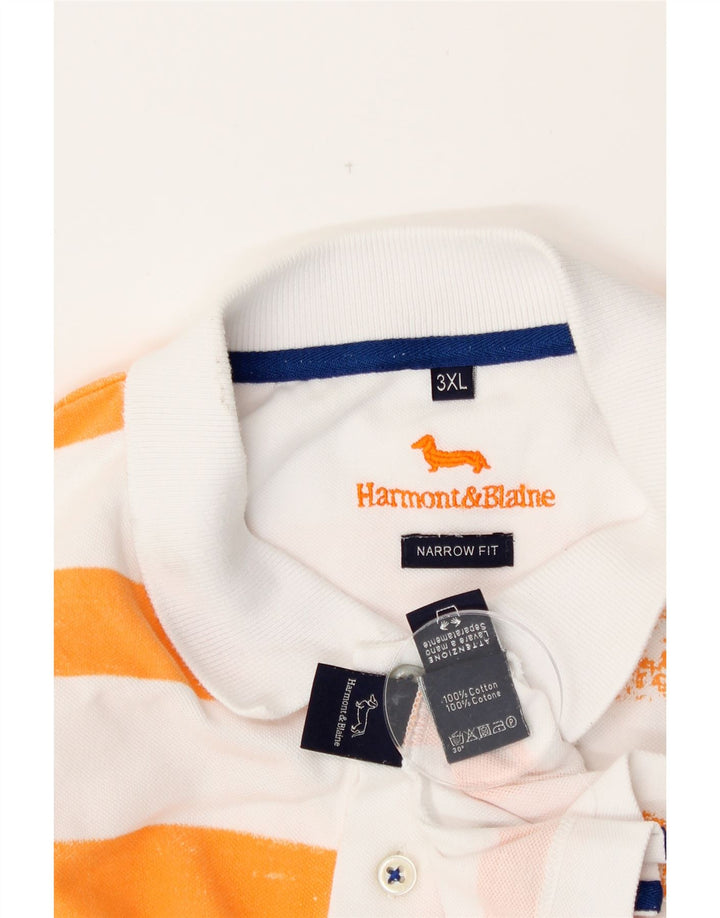 HARMONT & BLAINE Herren-Poloshirt mit schmaler Passform, 3XL, weiß gestreift, Baumwolle