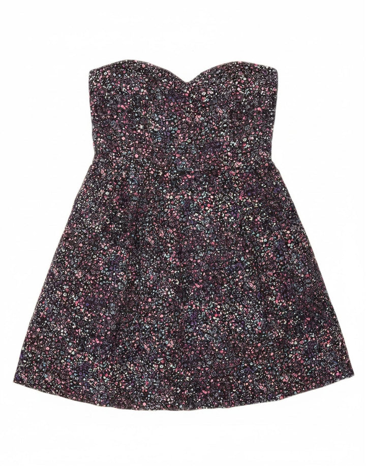 MONSOON Womens Strapless Dress UK 8 Small  Black Spotted Cotton