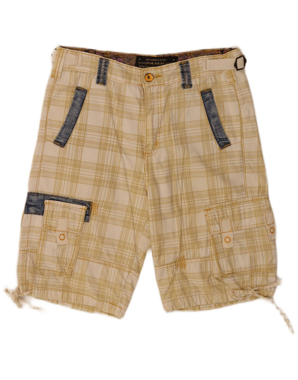 Vintage Herren Regular Cargo Shorts IT 48 Medium W34 Beige kariert