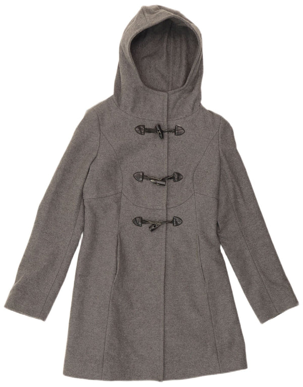 Benetton Damen Dufflecoat mit Kapuze IT 40 Small Graue Wolle