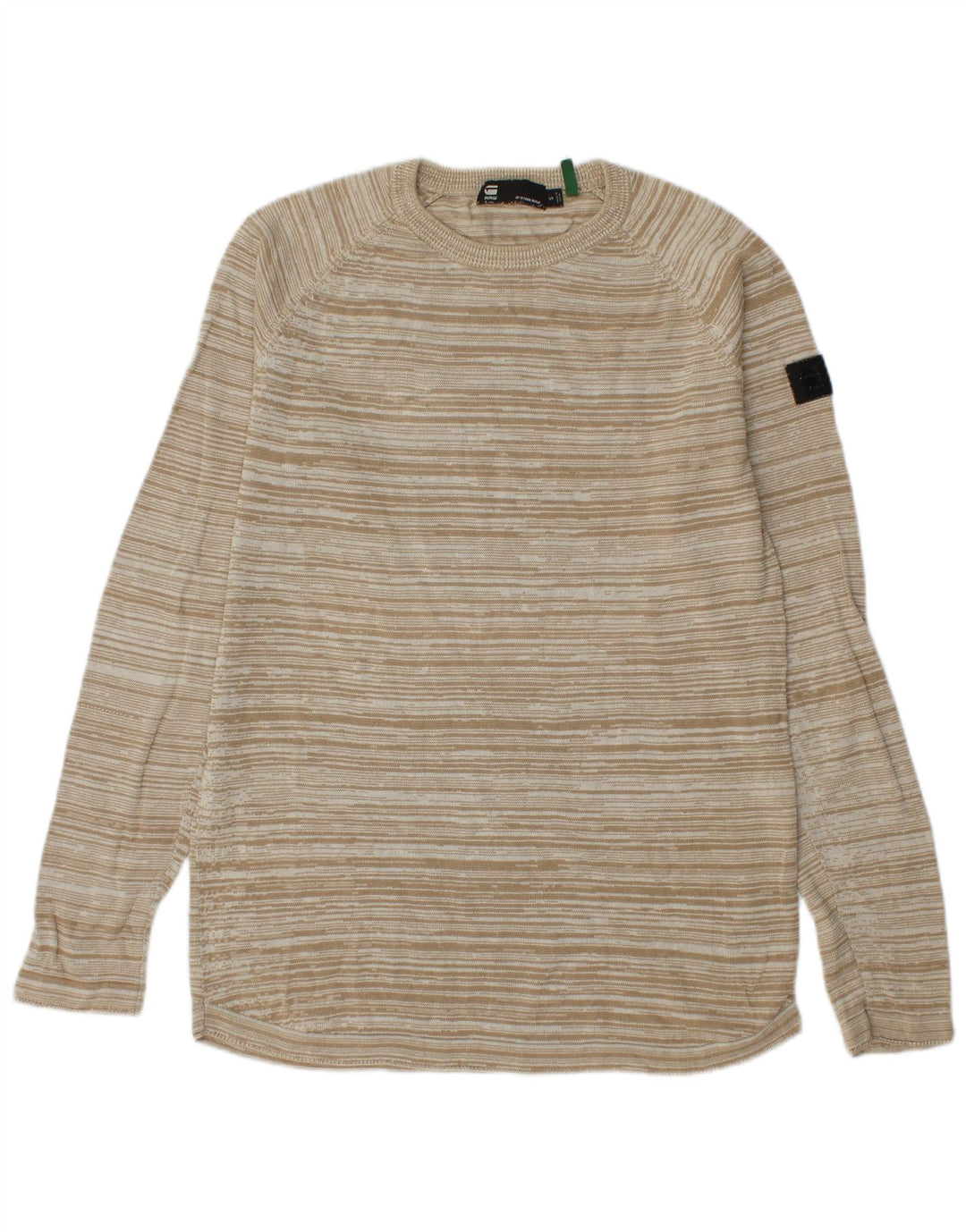 G-Star Herren-Pullover mit Rundhalsausschnitt, klein, beige, gestreift, Baumwolle