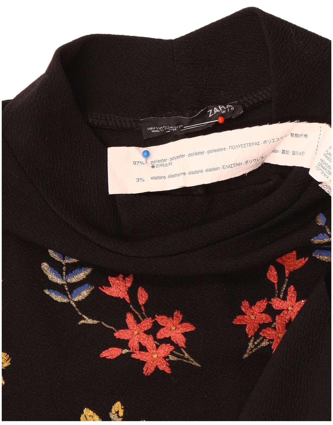 Zara Damen-Etuikleid mit langen Ärmeln, Gr. 10, Größe S, Schwarz, Blumenmuster, Polyester