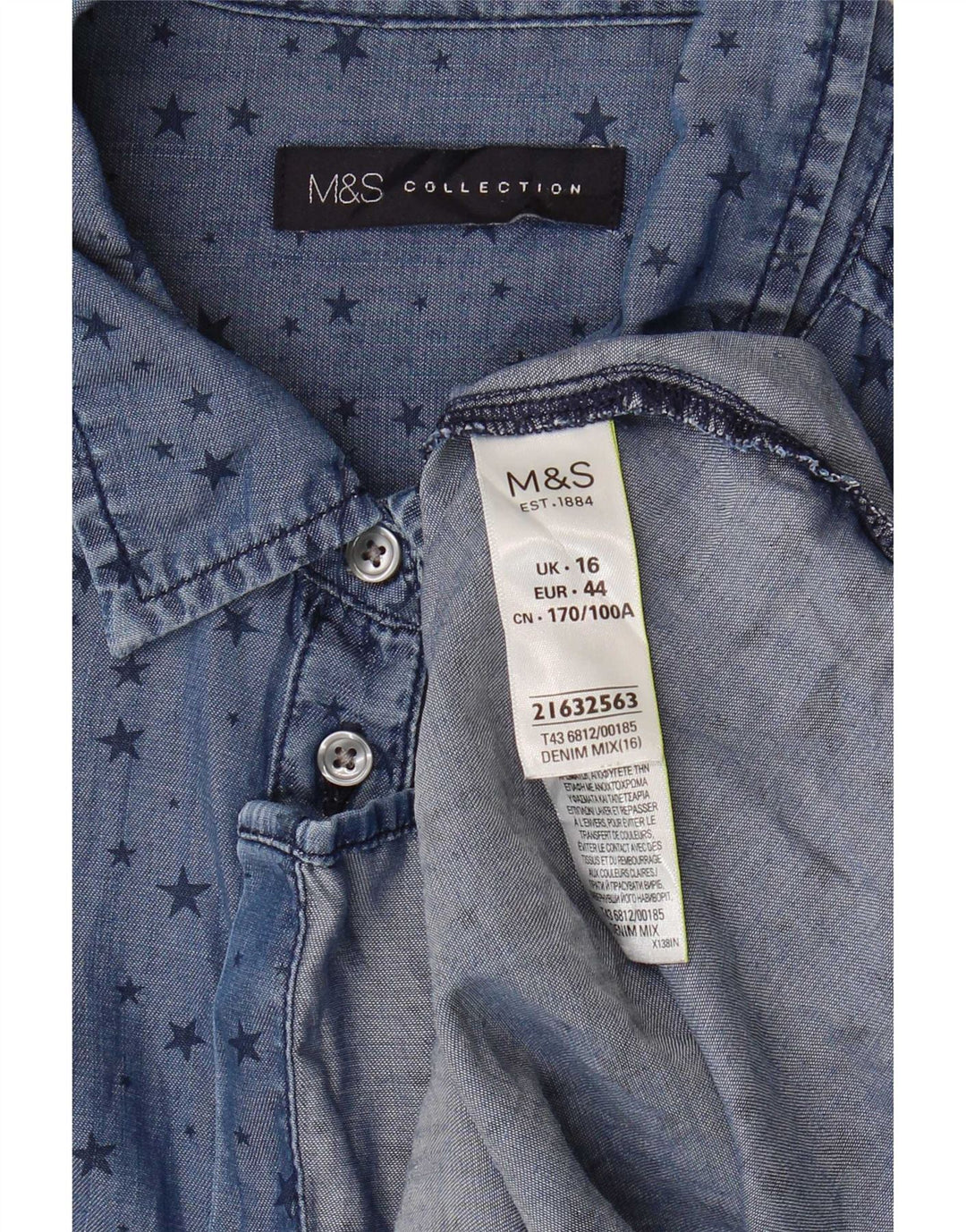 Marks & Spencer Damen Longline-Hemd mit abstraktem Muster UK 16 Large Blau