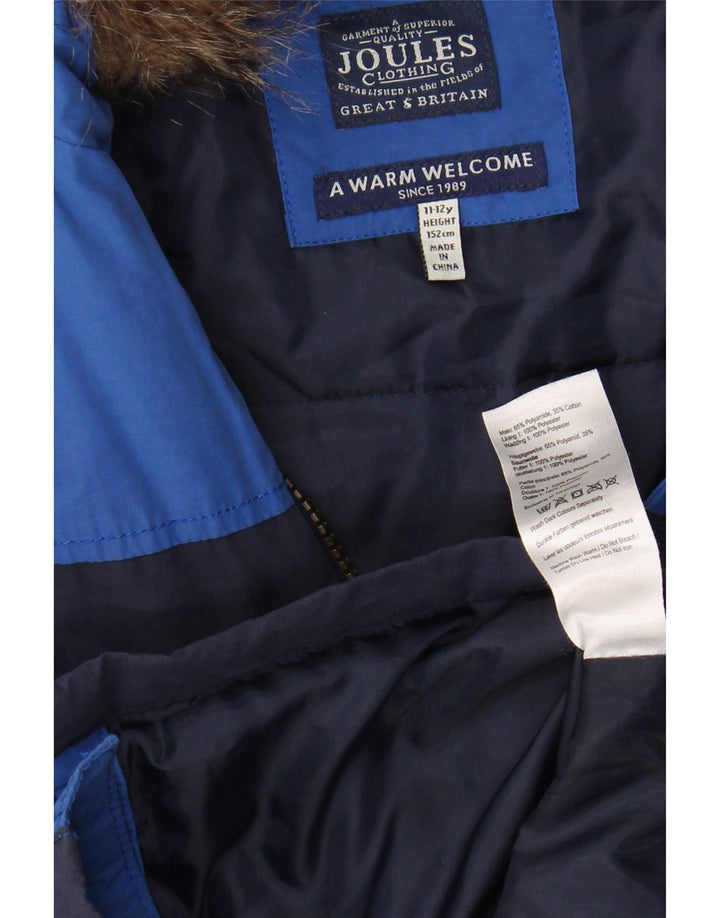 JOULES Boys Hooded Padded Jacket 11-12 Years Navy Blue Colourblock
