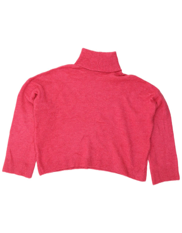 Zara Damen Crop Oversized Rollkragenpullover Pullover UK 14 Mittelrosa