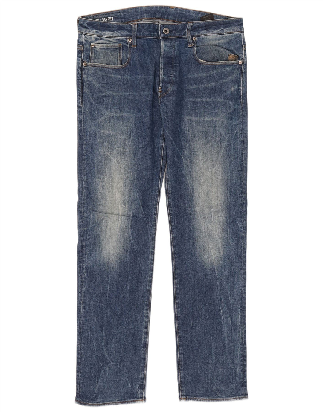 G-Star Herren Revend Straight Jeans W34 L32 Blaue Baumwolle