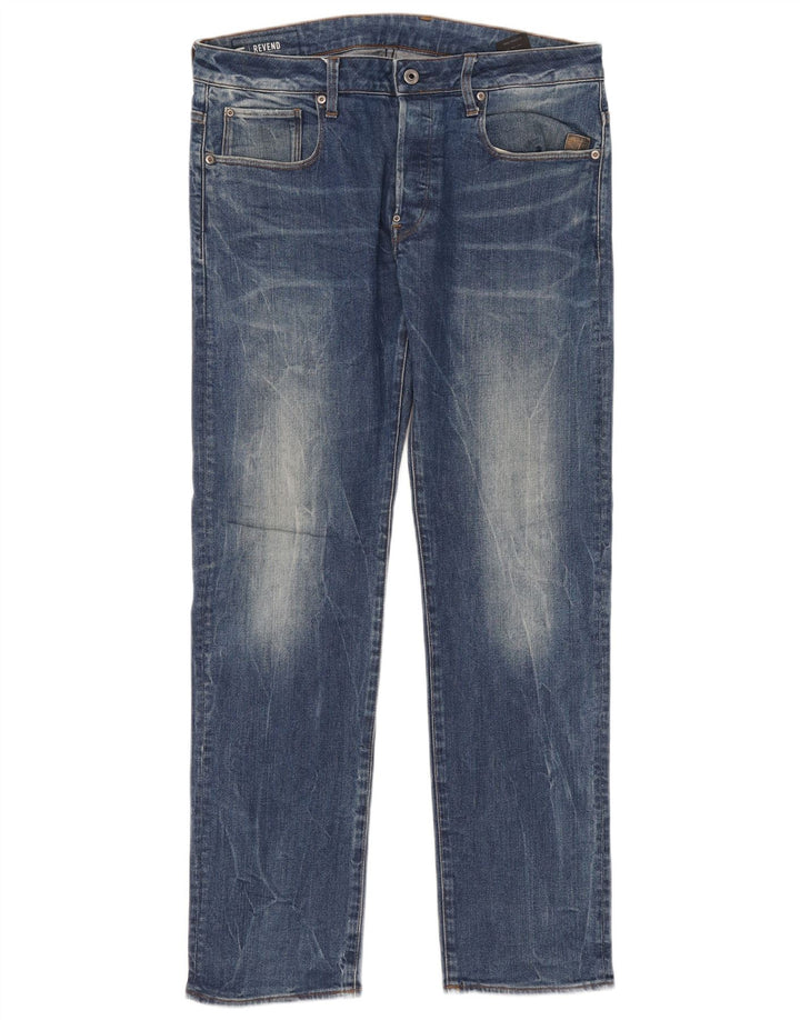 G-Star Herren Revend Straight Jeans W34 L32 Blaue Baumwolle
