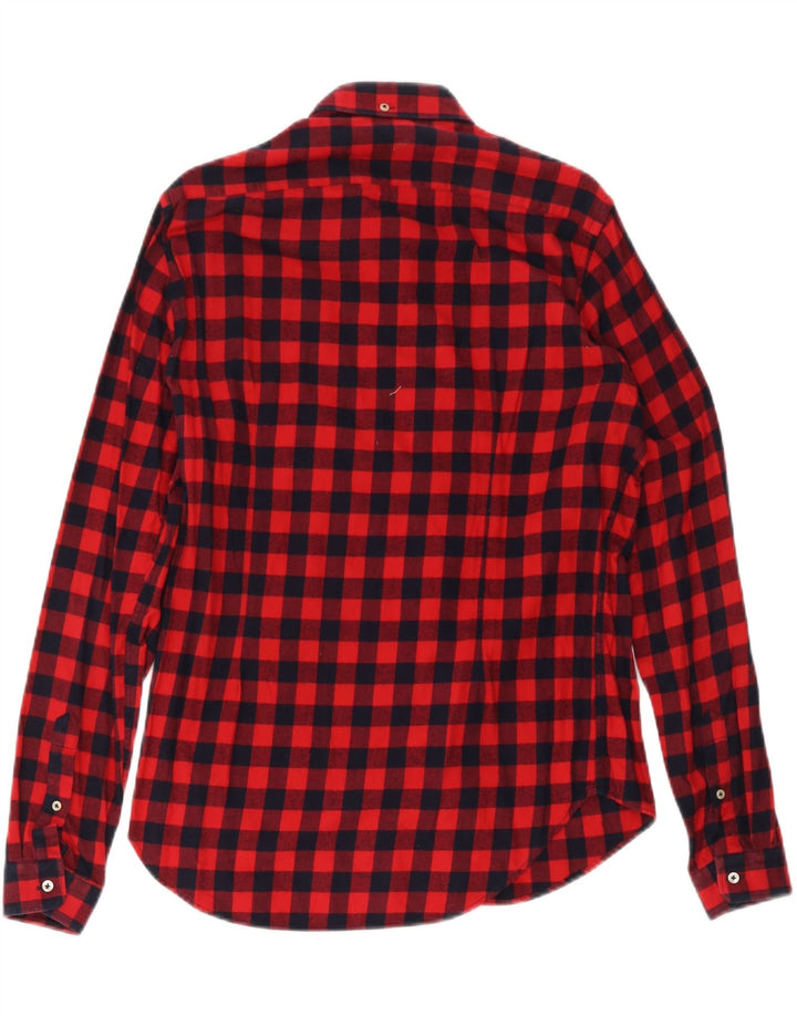 Zara Herren-Flanellhemd mit schmaler Passform, mittelrotes Gingham-Muster