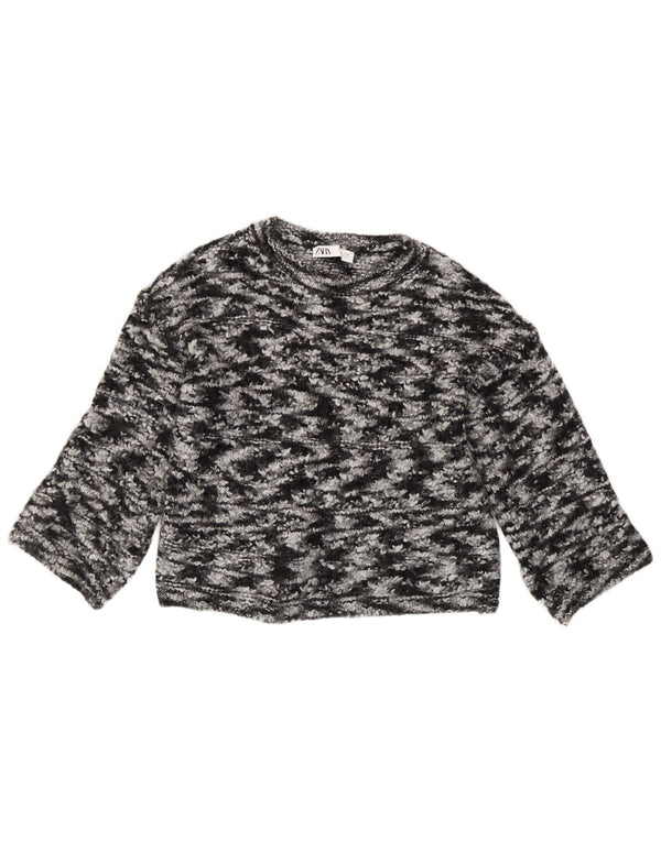 Zara Damen-Pullover mit 3/4-Ärmeln und U-Boot-Ausschnitt, Gr. 14, Mittelschwarz, Batikfärbung