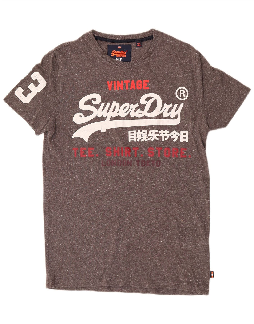 Superdry Herren Grafik-T-Shirt-Oberteil aus mittelgrau gesprenkelter Baumwolle